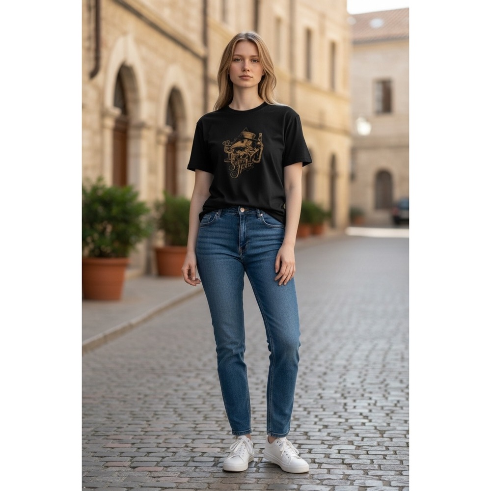 Sugar House Black Graphic T Shirt Plague Doctor Cocktail Design Womens XS